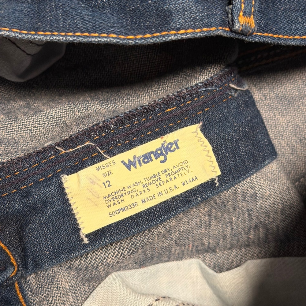 Vintage 70s Wrangler Jeans High Waisted Straight Leg Dark Wash Made in USA Sz 12 - Picture 3 of 10